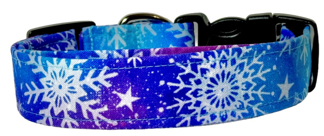 Shades of Purple, Aqua & Blue Snowflakes Dog Collar