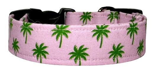 Pink & Green Mini Palm Trees Dog Collar